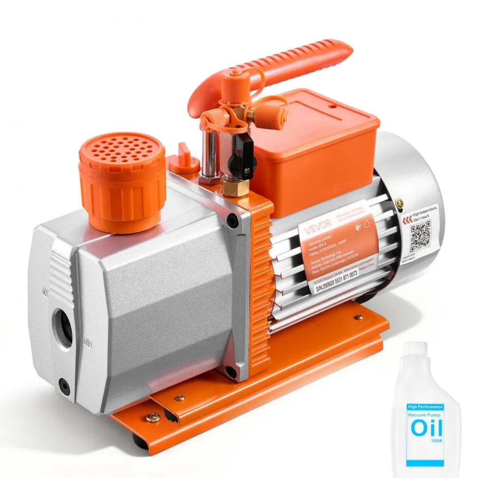 VEVOR Vacuum Pump, 7 CFM 3/4 HP, HVAC Two Stage Rotary Vane AC Vacuum Pump, for R134a R22 R410a R1234YF R32, 4 Pole Motor, for Automotive Air Conditioner Maintenance Resin Degassing, Oil Included