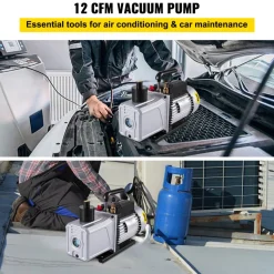 VEVOR Vacuum Pump 12CFM 1 HP Single Stage Air Conditioning Vacuum Pump 110V 5PA Ultimate Vacuum Refrigerant HVAC Air Tool Rotary Vane Vacuum Pump for Automobile Vacuum Evacuation (1-Stage, 12CFM)