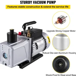 VEVOR Vacuum Pump 12CFM 1 HP Single Stage Air Conditioning Vacuum Pump 110V 5PA Ultimate Vacuum Refrigerant HVAC Air Tool Rotary Vane Vacuum Pump for Automobile Vacuum Evacuation (1-Stage, 12CFM)