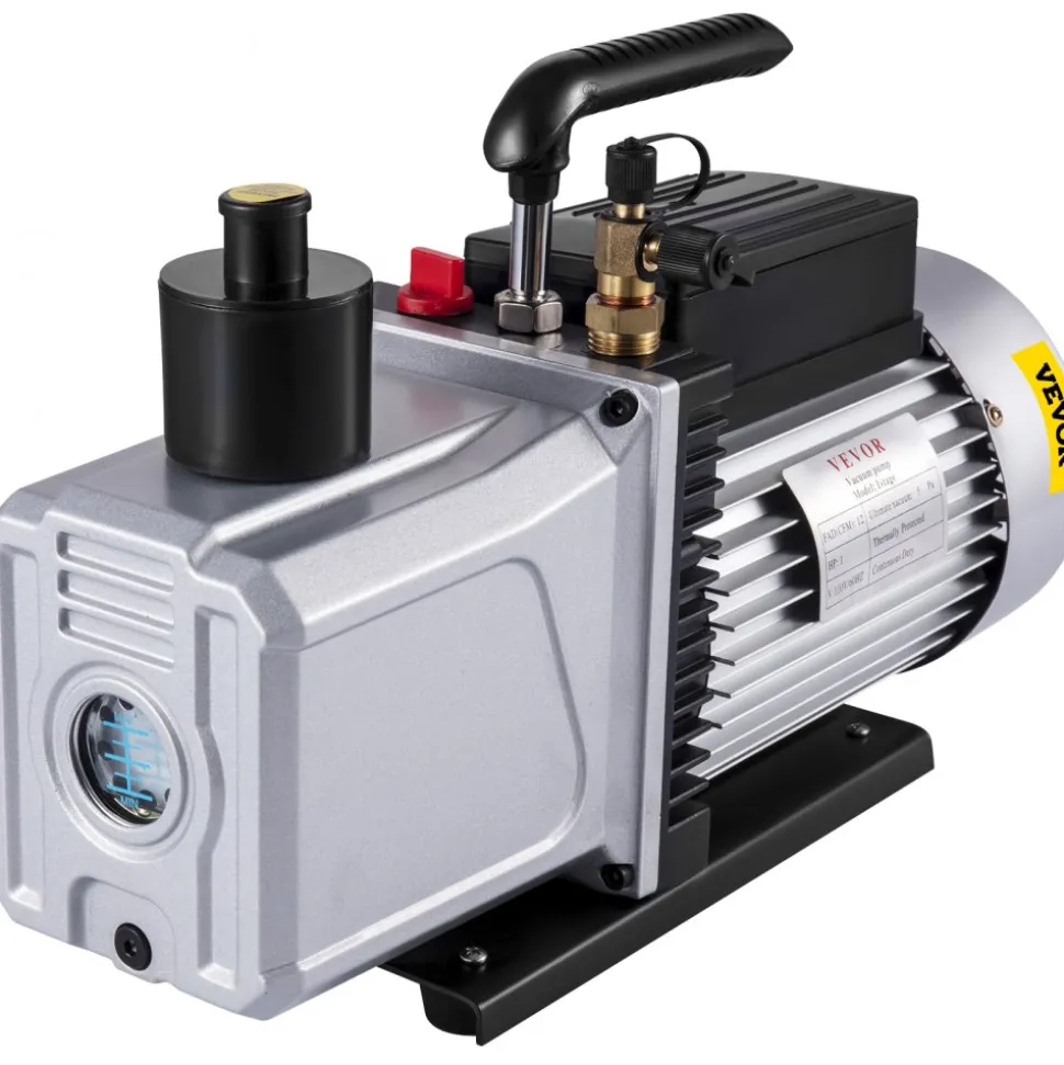 VEVOR Vacuum Pump 12CFM 1 HP Single Stage Air Conditioning Vacuum Pump 110V 5PA Ultimate Vacuum Refrigerant HVAC Air Tool Rotary Vane Vacuum Pump for Automobile Vacuum Evacuation (1-Stage, 12CFM)
