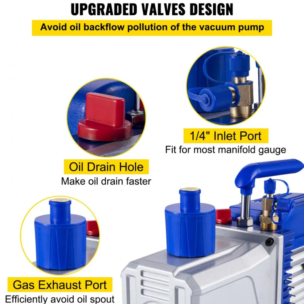 VEVOR Vacuum Pump 12CFM 1HP Vane Vacuum Pump Two Stage 3 x 10-1 Pa Ultimate HVAC Rotary Auto AC Refrigerant Vacuum Pump, for Automobile Reparation Vacuum Evacuation