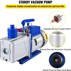 VEVOR Vacuum Pump 12CFM 1HP Vane Vacuum Pump Two Stage 3 x 10-1 Pa Ultimate HVAC Rotary Auto AC Refrigerant Vacuum Pump, for Automobile Reparation Vacuum Evacuation