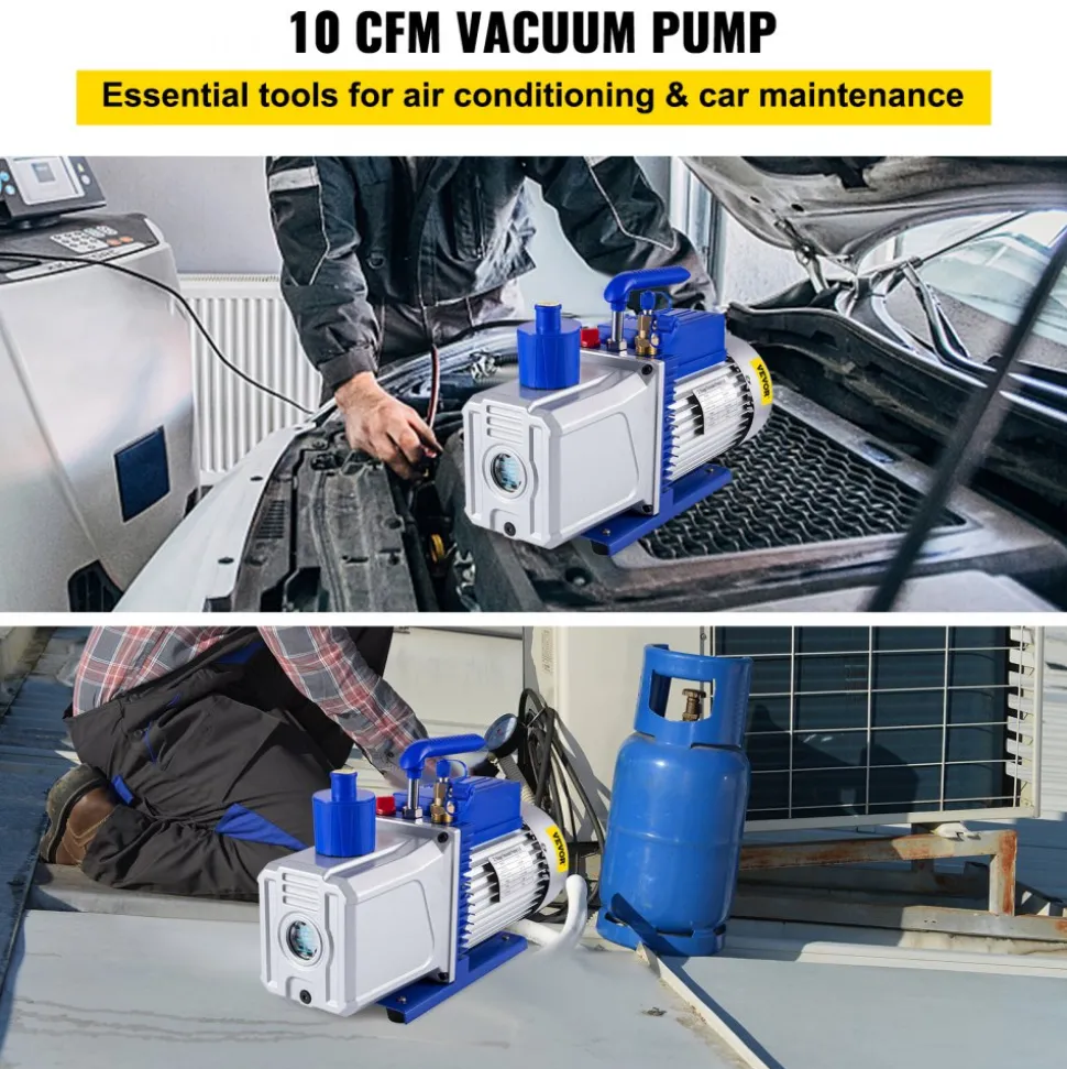 VEVOR Vacuum Pump 12CFM 1HP Vane Vacuum Pump Two Stage 3 x 10-1 Pa Ultimate HVAC Rotary Auto AC Refrigerant Vacuum Pump, for Automobile Reparation Vacuum Evacuation
