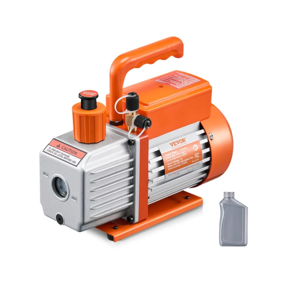 VEVOR Vacuum Pump, 3.5 CFM, HVAC Single Stage Rotary Vane Vacuum Pump, for R134a R22 R410a Systems, Auto AC Vacuum Pump Kit with Oil Bottle, for Automotive Air Conditioner Maintenance Resin Degassing