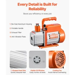 VEVOR Vacuum Pump, 3.5 CFM, HVAC Single Stage Rotary Vane Vacuum Pump, for R134a R22 R410a Systems, Auto AC Vacuum Pump Kit with Oil Bottle, for Automotive Air Conditioner Maintenance Resin Degassing