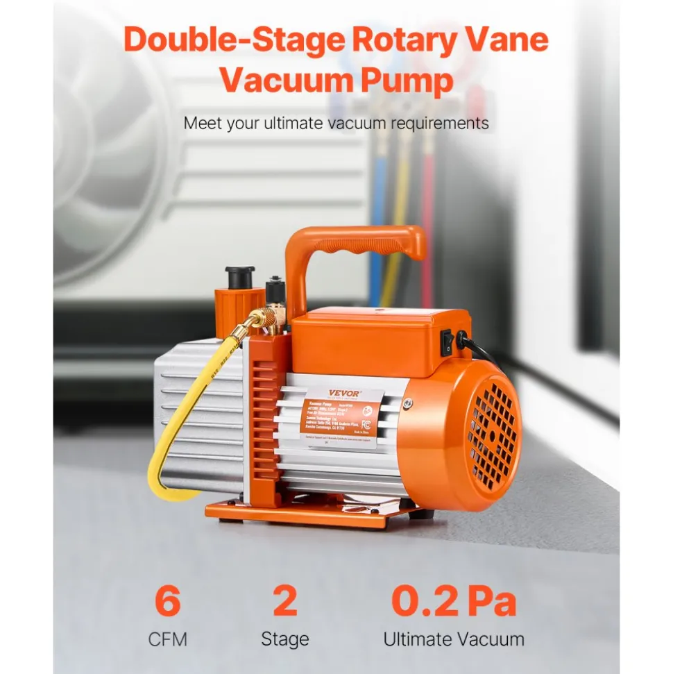 VEVOR Vacuum Pump, 6 CFM, HVAC 2 Stage Rotary Vane Vacuum Pump, for R134a R22 R410a Systems, Auto AC Vacuum Pump Kit with Oil Bottle, for Automotive Air Conditioner Maintenance Resin Degassing