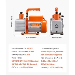 VEVOR Vacuum Pump, 6 CFM, HVAC 2 Stage Rotary Vane Vacuum Pump, for R134a R22 R410a Systems, Auto AC Vacuum Pump Kit with Oil Bottle, for Automotive Air Conditioner Maintenance Resin Degassing