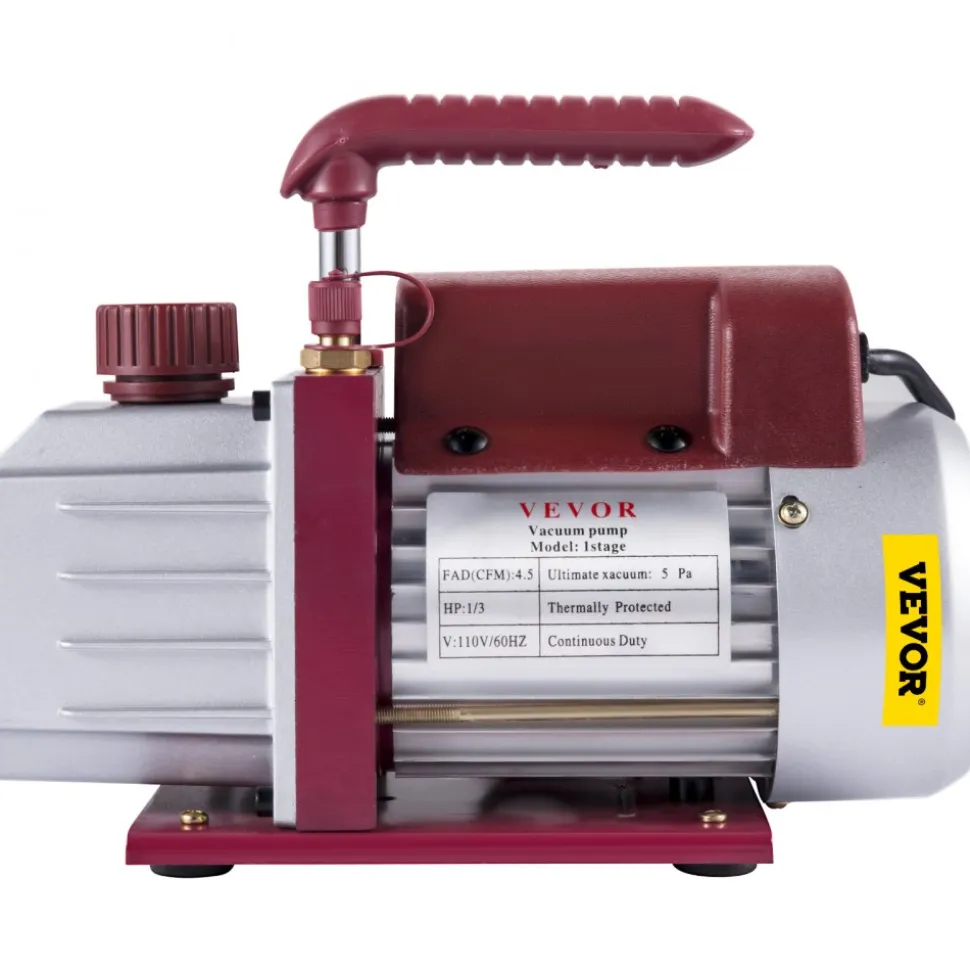 VEVOR Vacuum Pump 4.5CFM Vacuum Pump HVAC Single-Stage Rotary Vane Vacuum Pump 1/3HP 5PA Ultimate Air Conditioning Refrigerant Vacuum Pump