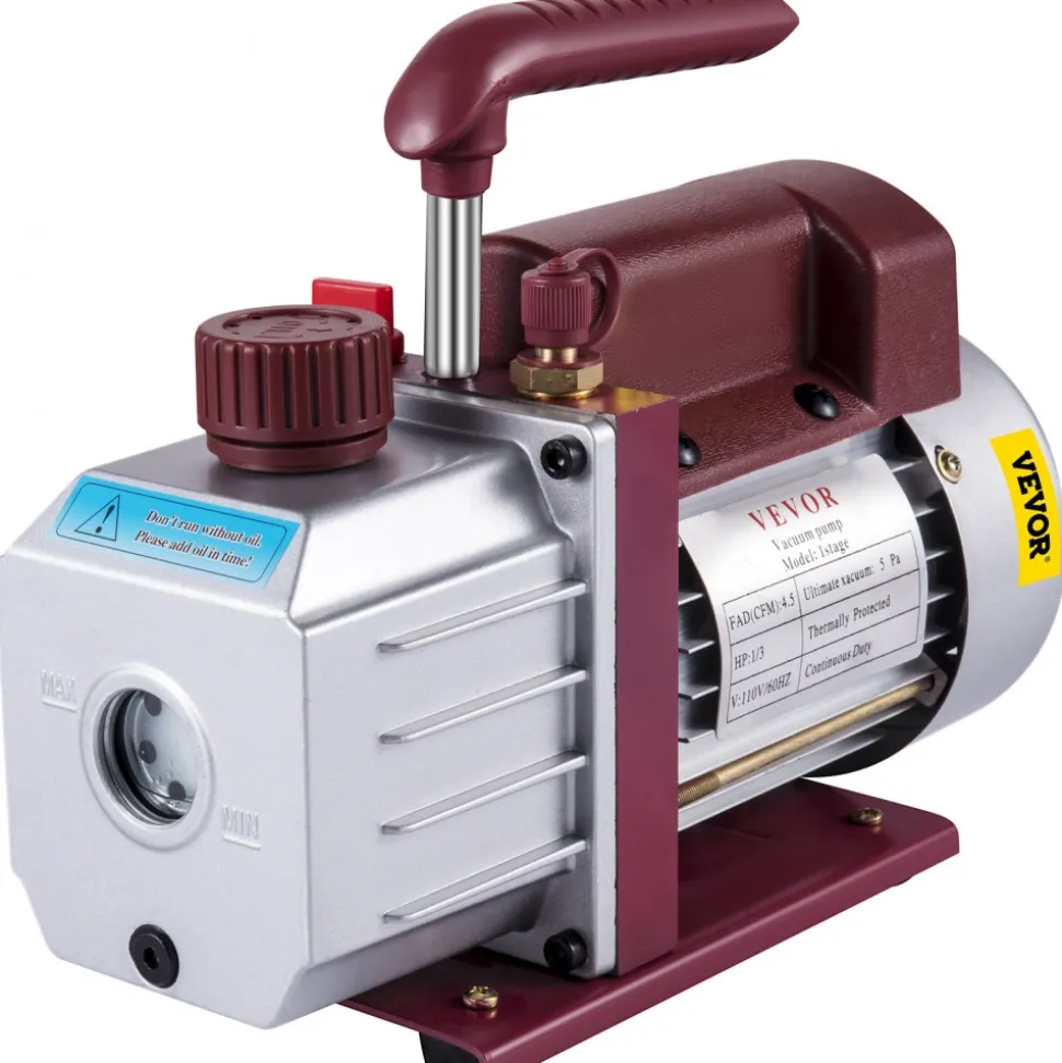 VEVOR Vacuum Pump 4.5CFM Vacuum Pump HVAC Single-Stage Rotary Vane Vacuum Pump 1/3HP 5PA Ultimate Air Conditioning Refrigerant Vacuum Pump