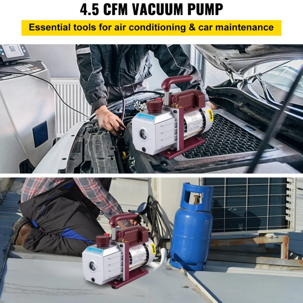 VEVOR Vacuum Pump 4.5CFM Vacuum Pump HVAC Single-Stage Rotary Vane Vacuum Pump 1/3HP 5PA Ultimate Air Conditioning Refrigerant Vacuum Pump