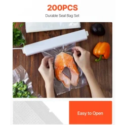 VEVOR Vacuum Sealer Bags, 200 PCS 8 x 12 Inch Durable Seal Bags, Non-BPA Food Grade Seal A Meal Freezer Bags, Vac Sealing Bag for Food Saver, Ideal Food Storage Vacuum Bags for Meal Prep or Sous Vide
