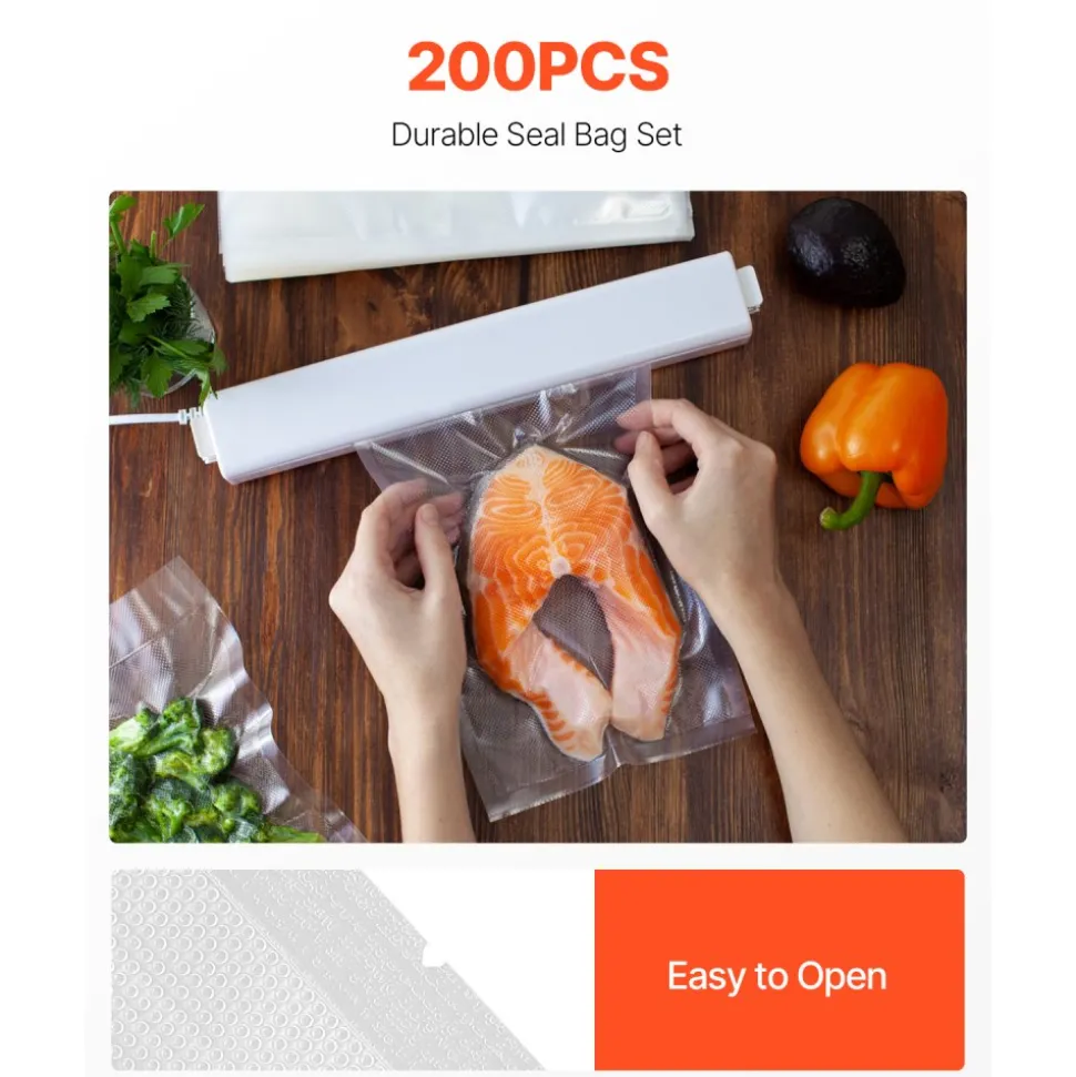 VEVOR Vacuum Sealer Bags, 200 PCS 8 x 12 Inch Durable Seal Bags, Non-BPA Food Grade Seal A Meal Freezer Bags, Vac Sealing Bag for Food Saver, Ideal Food Storage Vacuum Bags for Meal Prep or Sous Vide