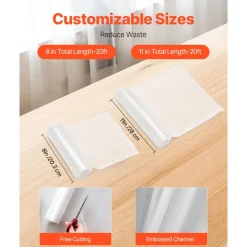 VEVOR Vacuum Sealer Bags, 3 Rolls 11 In x 20 Ft & 3 Rolls 8 In x 20 Ft, Non-BPA Food Grade Seal A Meal Freezer Bag, Customizable Vac Sealing Food Saver Bags, Storage Vac Bag for Meal Prep or Sous Vide