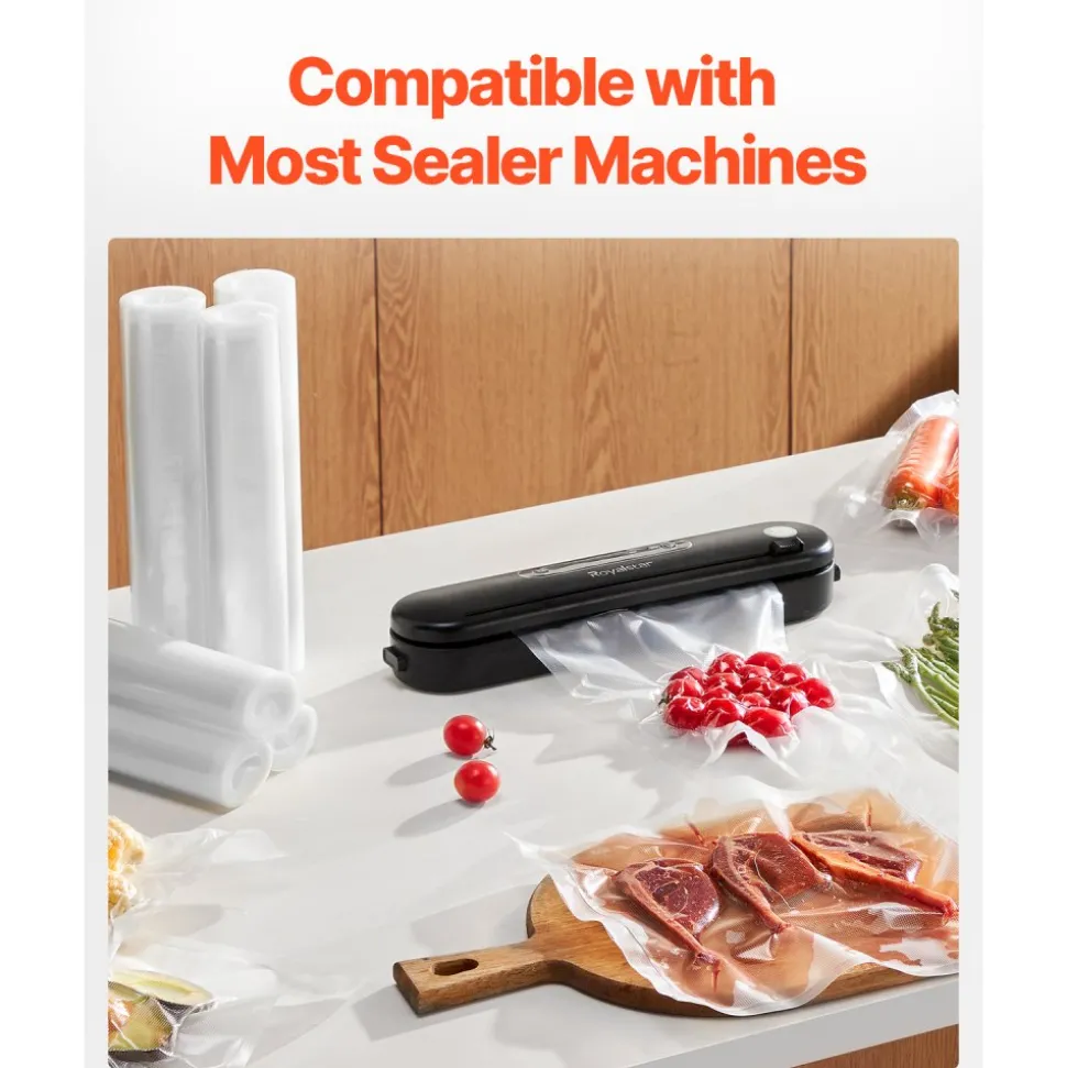 VEVOR Vacuum Sealer Bags, 3 Rolls 11 In x 20 Ft & 3 Rolls 8 In x 20 Ft, Non-BPA Food Grade Seal A Meal Freezer Bag, Customizable Vac Sealing Food Saver Bags, Storage Vac Bag for Meal Prep or Sous Vide