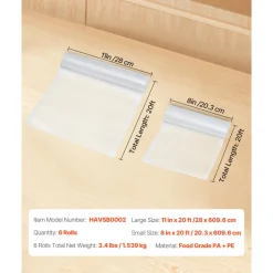 VEVOR Vacuum Sealer Bags, 3 Rolls 11 In x 20 Ft & 3 Rolls 8 In x 20 Ft, Non-BPA Food Grade Seal A Meal Freezer Bag, Customizable Vac Sealing Food Saver Bags, Storage Vac Bag for Meal Prep or Sous Vide