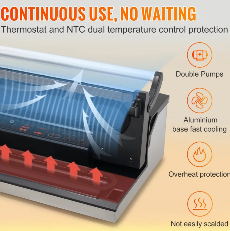 VEVOR Vacuum Sealer Machine, 95Kpa 350W Powerful Dual Pump and Dual Sealing, Dry and Moist Food Storage, Automatic and Manual Air Sealing System with Built-in Cutter, with Seal Bag and External Hose