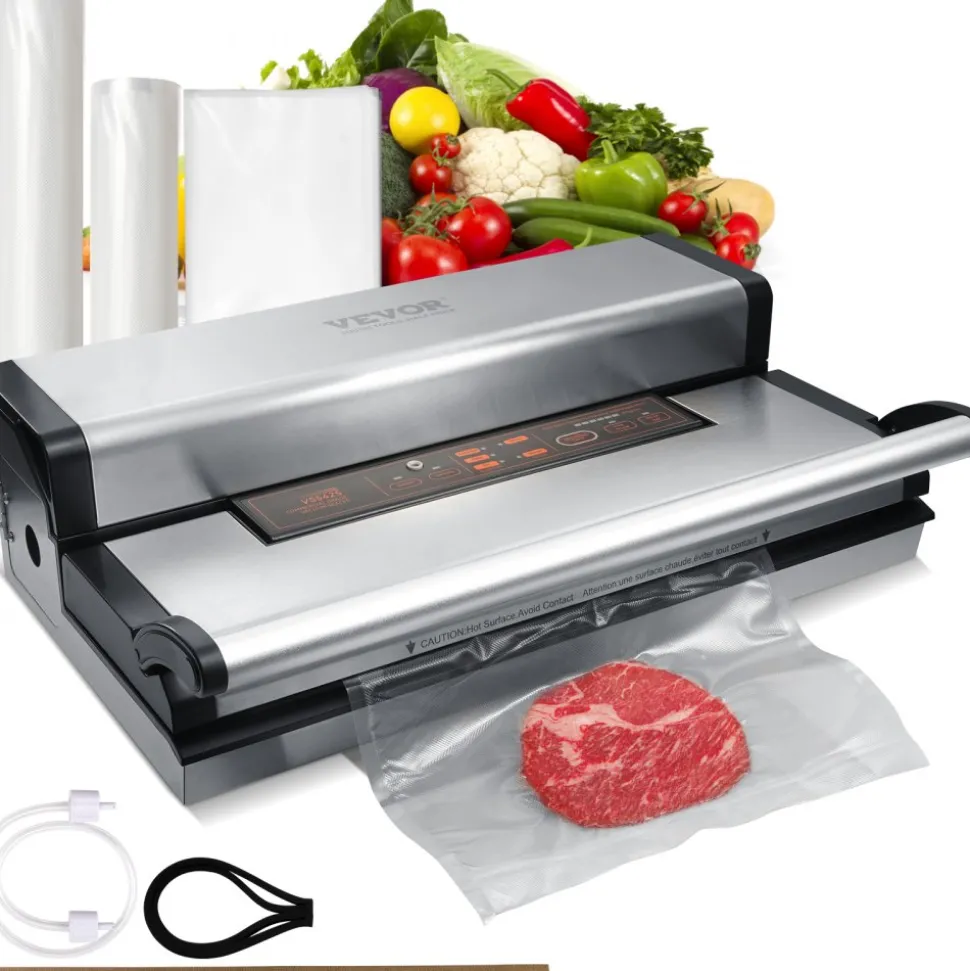 VEVOR Vacuum Sealer Machine, 95Kpa 350W Powerful Dual Pump and Dual Sealing, Dry and Moist Food Storage, Automatic and Manual Air Sealing System with Built-in Cutter, with Seal Bag and External Hose