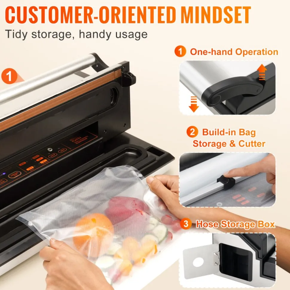 VEVOR Vacuum Sealer Machine, 95Kpa 350W Powerful Dual Pump and Dual Sealing, Dry and Moist Food Storage, Automatic and Manual Air Sealing System with Built-in Cutter, with Seal Bag and External Hose