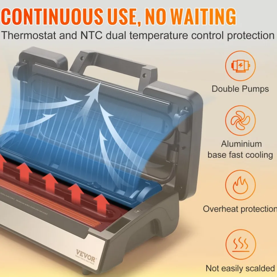 VEVOR Vacuum Sealer Machine, 90Kpa 130W Powerful Dual Pump and Dual Sealing, Dry and Moist Food Storage, Automatic and Manual Air Sealing System with Built-in Cutter, with Seal Bag and External Hose