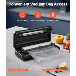 VEVOR Vacuum Sealer Machine, 80Kpa 120W Powerful Compact Food Sealer, 7-in-1 Multi-Functional Food Vacuum Sealer, Automatic Air Sealing System with Built-in Cutter with 10 Vacuum Bags & 1 Bag Roll