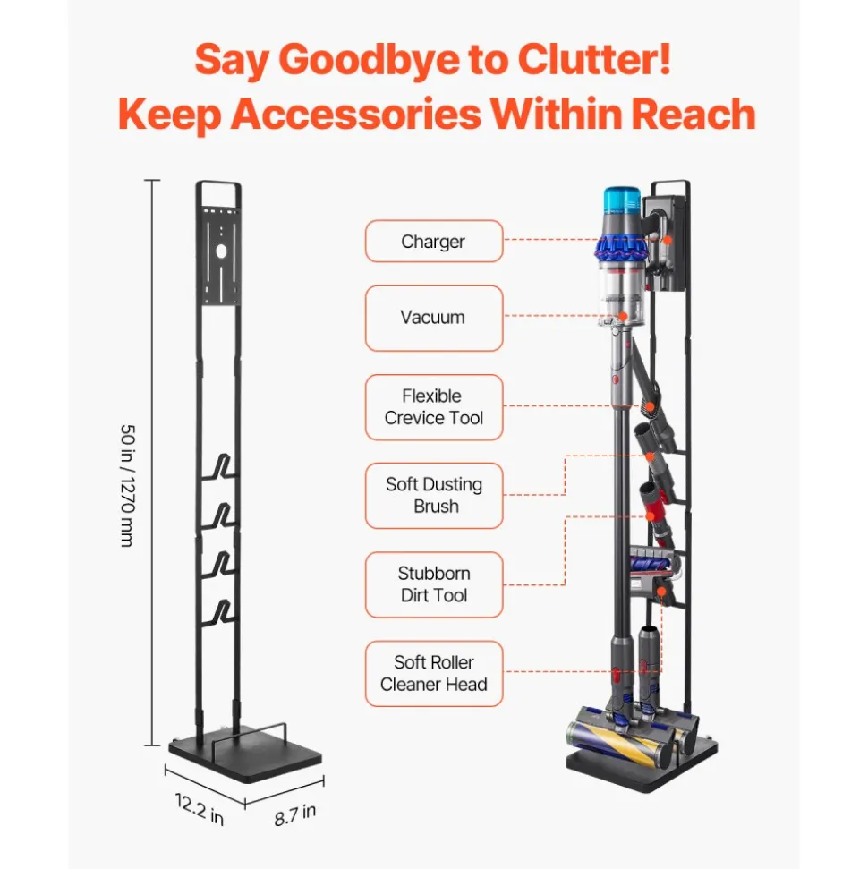 VEVOR Vacuum Stand, Compatible With Dyson V6 V7 V8 V10 V11 V15, Stable Vacuum Stand Holder with Wheels for Dyson DC30 DC31 DC34 DC35 DC58 DC59 DC62 D74 Cordless Upright Vacuum Cleaners & Accessories
