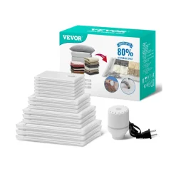 VEVOR Vacuum Storage Bags, 15 Pack Space Saver Seal Bag(3 Jumbo/3 Large/3 Medium/3 Small/3 Roll), Compression Airtight Zipper Space Bags with Electric Pump, for Cloth, Bedding, Blanket, Pillow, Travel