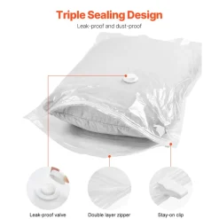 VEVOR Vacuum Storage Bags, 15 Pack Space Saver Seal Bag(3 Jumbo/3 Large/3 Medium/3 Small/3 Roll), Compression Airtight Zipper Space Bags with Electric Pump, for Cloth, Bedding, Blanket, Pillow, Travel