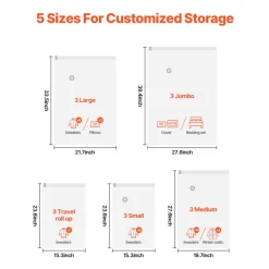 VEVOR Vacuum Storage Bags, 15 Pack Space Saver Seal Bag(3 Jumbo/3 Large/3 Medium/3 Small/3 Roll), Compression Airtight Zipper Space Bags with Electric Pump, for Cloth, Bedding, Blanket, Pillow, Travel