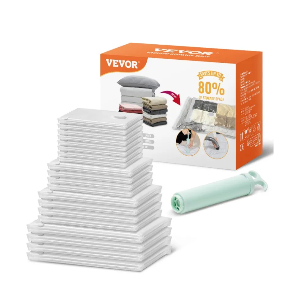 VEVOR Vacuum Storage Bags, 20 Pack Space Saver Seal Bag(4 Jumbo/4 Large/4 Medium/4 Small/4 Roll), Compression Airtight Zipper Space Bags with Hand Pump, for Cloth, Bedding, Blanket, Pillow, Travel