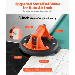 VEVOR Vacuum Suction Cup, 8-Inch Vacuum Glass Lifter with ABS Handle, 400 lbs Max Lifting Capacity Tile Suction Cup Tool with Carrying Case for Lifting Large Tile, Granite, Drywall, Windows (1-Pack)