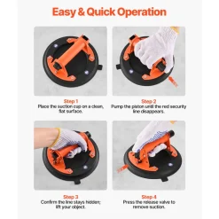 VEVOR Vacuum Suction Cup, 8-Inch Vacuum Glass Lifter with Metal Handle, 429 lbs Max Lifting Capacity Tile Suction Cup Tool with Carrying Case for Lifting Large Tile, Granite, Drywall, Windows (2-Pack)