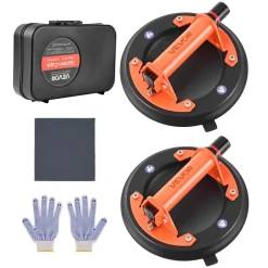 VEVOR Vacuum Suction Cup, 8-Inch Vacuum Glass Lifter with Metal Handle, 429 lbs Max Lifting Capacity Tile Suction Cup Tool with Carrying Case for Lifting Large Tile, Granite, Drywall, Windows (2-Pack)