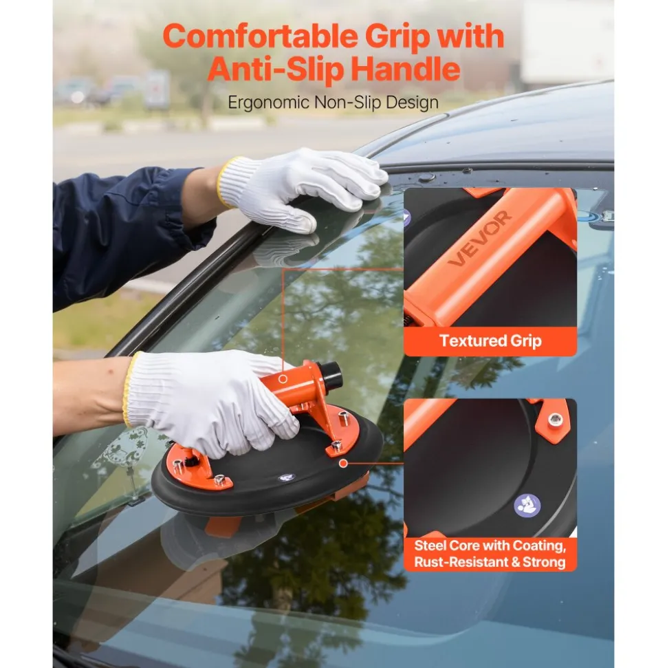 VEVOR Vacuum Suction Cup, 8-Inch Vacuum Glass Lifter with Metal Handle, 429 lbs Max Lifting Capacity Tile Suction Cup Tool with Carrying Case for Lifting Large Tile, Granite, Drywall, Windows (2-Pack)