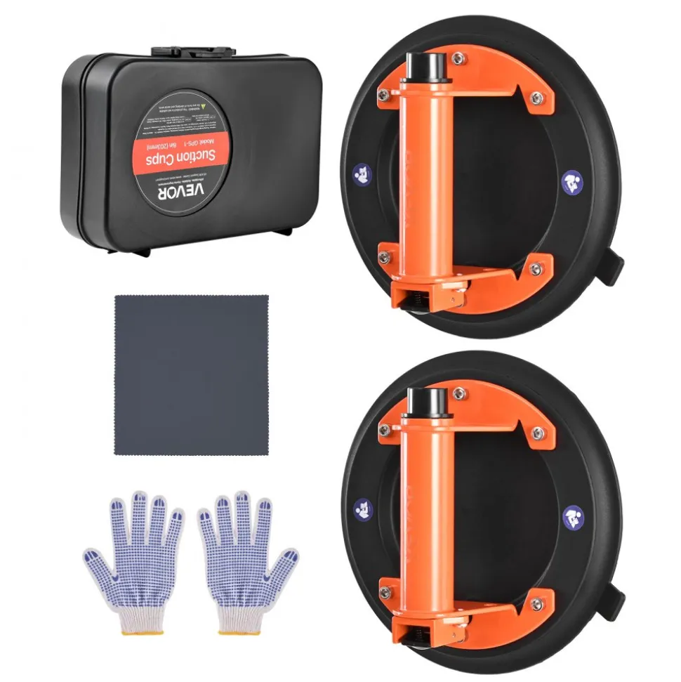 VEVOR Vacuum Suction Cup, 8-Inch Vacuum Glass Lifter with Metal Handle, 429 lbs Max Lifting Capacity Tile Suction Cup Tool with Carrying Case for Lifting Large Tile, Granite, Drywall, Windows (2-Pack)