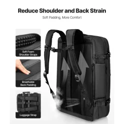 VEVOR Vacuum Travel Backpack, 65L, Expandable Vacuum Seal Compression Travel Backpack, with TSA-Approved Lock, Multiple Pockets Compartments, Water-Resistant Carry-On Suitcase Luggage, No Pump, Black