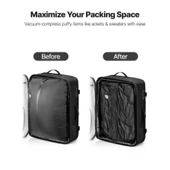 VEVOR Vacuum Travel Backpack, 65L, Expandable Vacuum Seal Compression Travel Backpack, with TSA-Approved Lock, Multiple Pockets Compartments, Water-Resistant Carry-On Suitcase Luggage, No Pump, Black