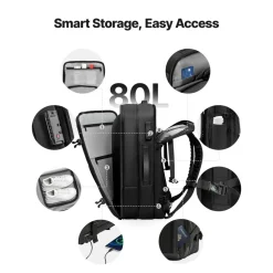 VEVOR Vacuum Travel Backpack, 65L, Expandable Vacuum Seal Compression Travel Backpack, with TSA-Approved Lock, Multiple Pockets Compartments, Water-Resistant Carry-On Suitcase Luggage, No Pump, Black