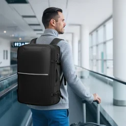 VEVOR Vacuum Travel Backpack, 65L, Expandable Vacuum Seal Compression Travel Backpack, with TSA-Approved Lock, Multiple Pockets Compartments, Water-Resistant Carry-On Suitcase Luggage, No Pump, Black