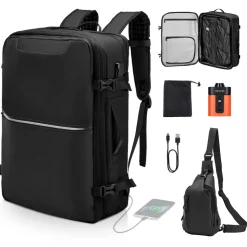 VEVOR Vacuum Travel Backpack, 65L, Expandable Vacuum Seal Compression Travel Backpack, with TSA-Approved Lock, Multiple Pockets Compartments, Water-Resistant Carry-On Suitcase Luggage, No Pump, Black