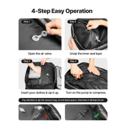 VEVOR Vacuum Travel Backpack, 65L, Expandable Vacuum Seal Compression Travel Backpack, with TSA-Approved Lock, Multiple Pockets Compartments, Water-Resistant Carry-On Suitcase Luggage, No Pump, Black