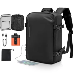 VEVOR Vacuum Travel Backpack, 35L, Vacuum Seal Compression Travel Backpack with Air Pump, Multiple Pockets & Compartments, Water-Resistant Carry-On Suitcase Luggage, Casual Personal Item Bag, Black