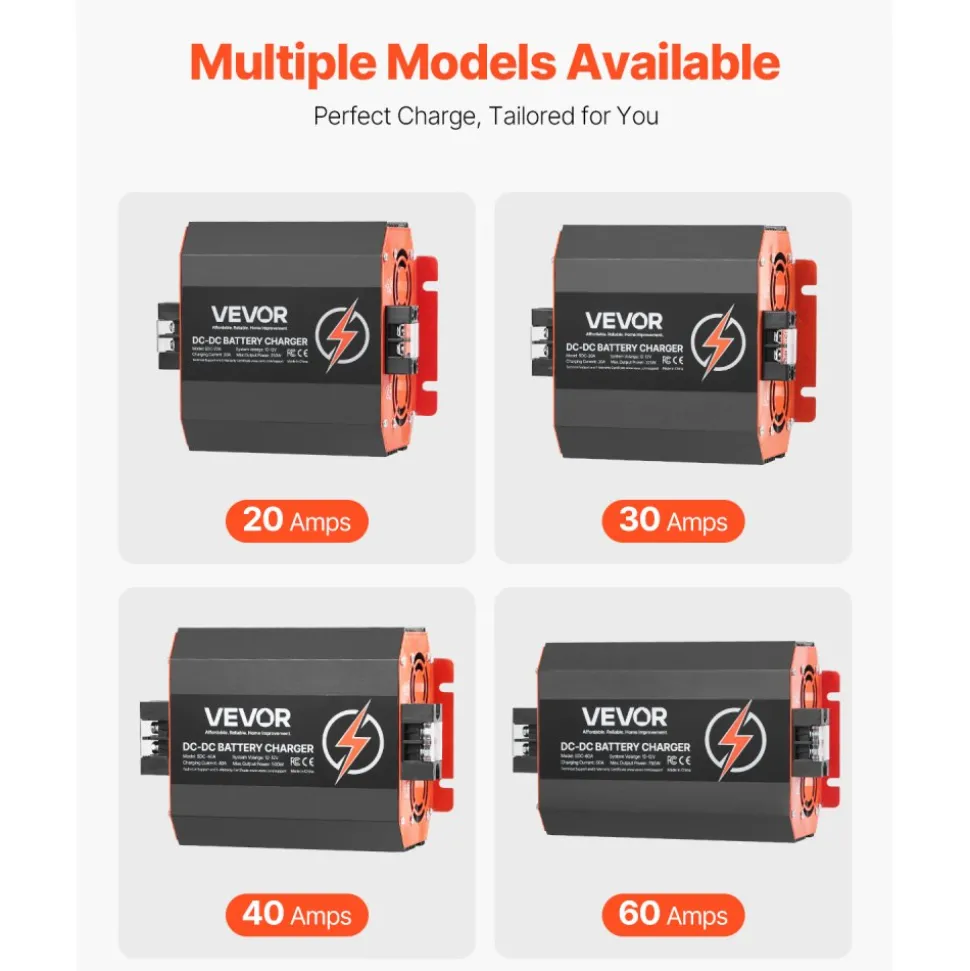 VEVOR 12V 60A DC to DC Battery Charger, 750W, On-Board Battery Charger for Lead-Acid, Lithium, AGM, GEL, and Flooded Batteries, Smart Multi-Stage Charging, for RVs, Commercial Vehicles, Boats, Yachts