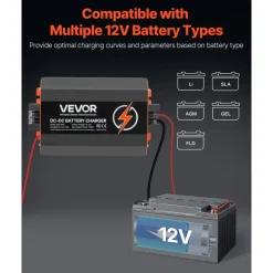 VEVOR 12V 60A DC to DC Battery Charger, 750W, On-Board Battery Charger for Lead-Acid, Lithium, AGM, GEL, and Flooded Batteries, Smart Multi-Stage Charging, for RVs, Commercial Vehicles, Boats, Yachts