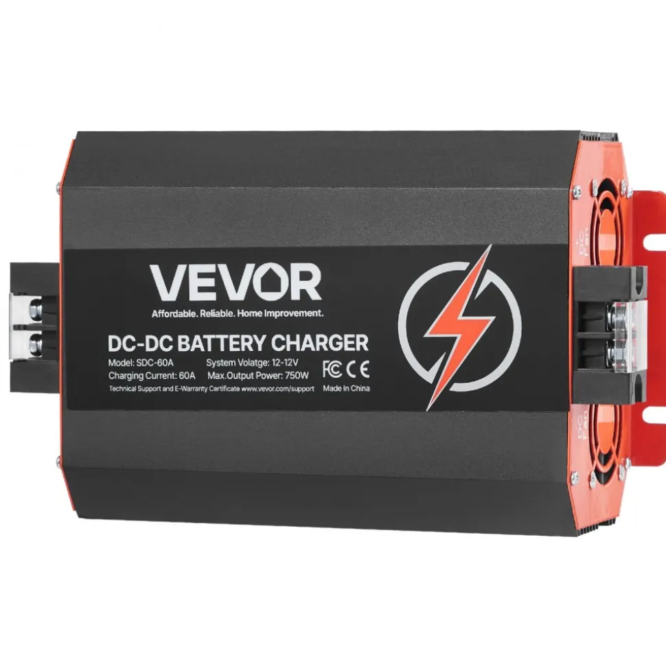 VEVOR 12V 60A DC to DC Battery Charger, 750W, On-Board Battery Charger for Lead-Acid, Lithium, AGM, GEL, and Flooded Batteries, Smart Multi-Stage Charging, for RVs, Commercial Vehicles, Boats, Yachts