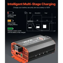 VEVOR 12V 60A DC to DC Battery Charger, 750W, On-Board Battery Charger for Lead-Acid, Lithium, AGM, GEL, and Flooded Batteries, Smart Multi-Stage Charging, for RVs, Commercial Vehicles, Boats, Yachts