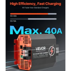 VEVOR 12V 40A DC to DC Battery Charger, 500W, On-Board Battery Charger for Lead-Acid, Lithium, AGM, GEL, and Flooded Batteries, Smart Multi-Stage Charging, for RVs, Commercial Vehicles, Boats, Yachts