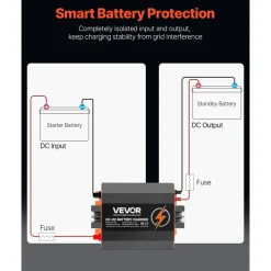 VEVOR 12V 40A DC to DC Battery Charger, 500W, On-Board Battery Charger for Lead-Acid, Lithium, AGM, GEL, and Flooded Batteries, Smart Multi-Stage Charging, for RVs, Commercial Vehicles, Boats, Yachts