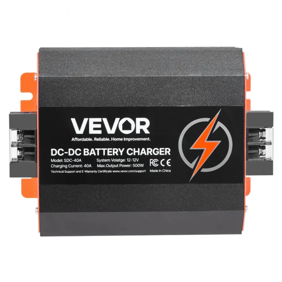 VEVOR 12V 40A DC to DC Battery Charger, 500W, On-Board Battery Charger for Lead-Acid, Lithium, AGM, GEL, and Flooded Batteries, Smart Multi-Stage Charging, for RVs, Commercial Vehicles, Boats, Yachts