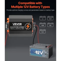 VEVOR 12V 40A DC to DC Battery Charger, 500W, On-Board Battery Charger for Lead-Acid, Lithium, AGM, GEL, and Flooded Batteries, Smart Multi-Stage Charging, for RVs, Commercial Vehicles, Boats, Yachts