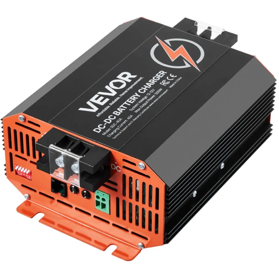 VEVOR 12V 40A DC to DC Battery Charger, 500W, On-Board Battery Charger for Lead-Acid, Lithium, AGM, GEL, and Flooded Batteries, Smart Multi-Stage Charging, for RVs, Commercial Vehicles, Boats, Yachts